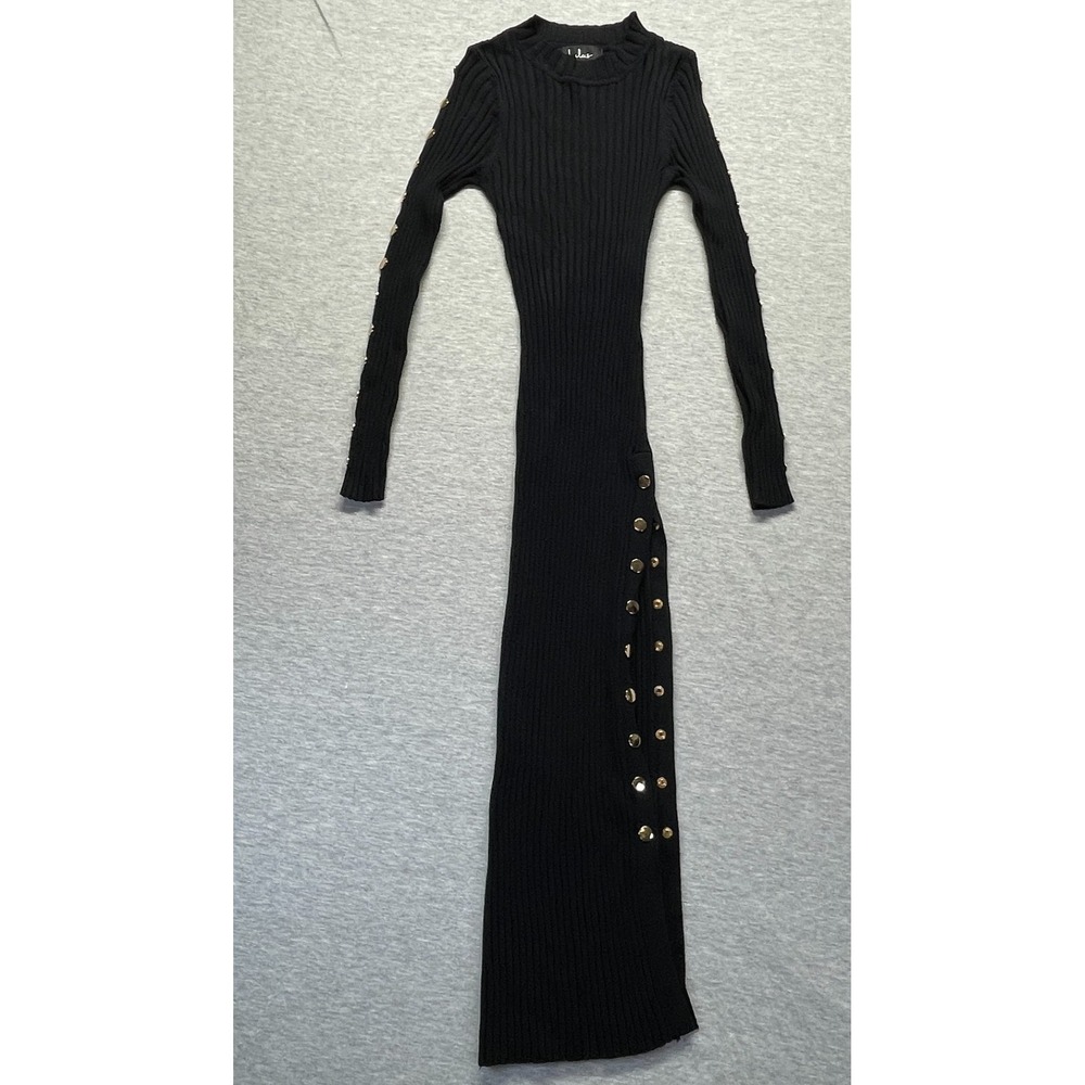 Lulus Long Sweater Dress Women's Small Black Rayon‎ Ribbed Knit Side Snap Detail